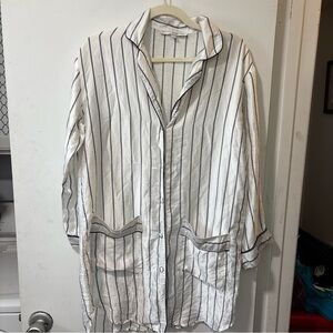 Linda Hartman Intimiates Black White Stripes 100% Silk PJ Top Night Shirt Sz  S
